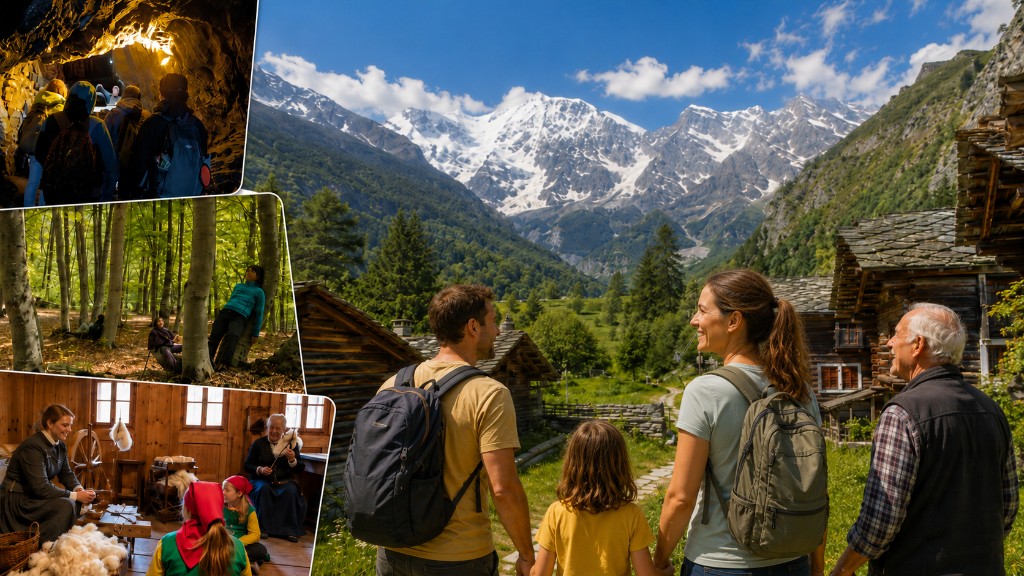 Famiglia e attività a Macugnaga ai piedi del Monte Rosa: grotta, bosco e tradizioni