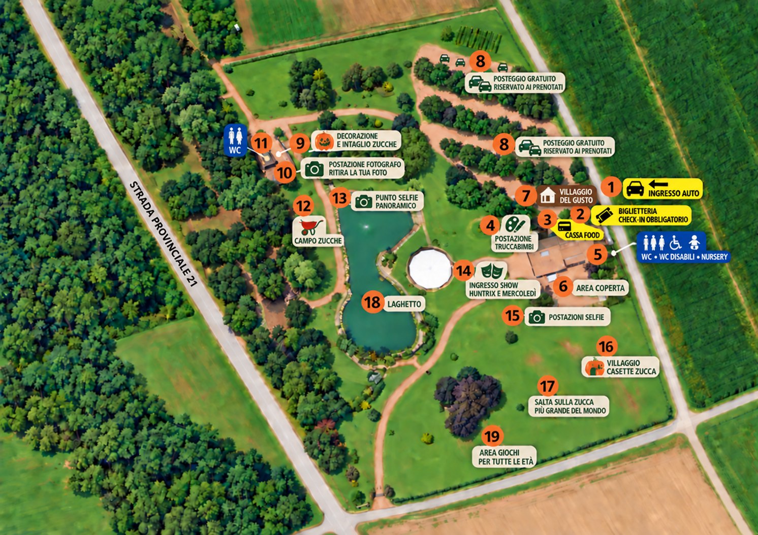 Mappa del Villaggio delle Zucche al Parco Le Cicogne di Barengo